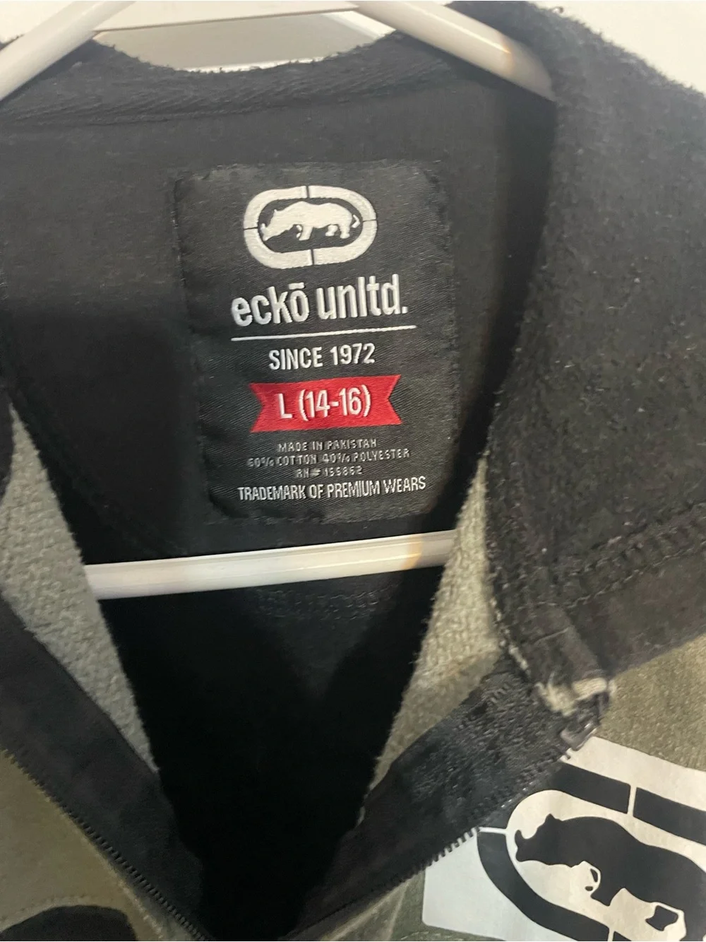 Ecko Unlimited Black and Olive Zip-Up Hoodie for Kids size L 14-16